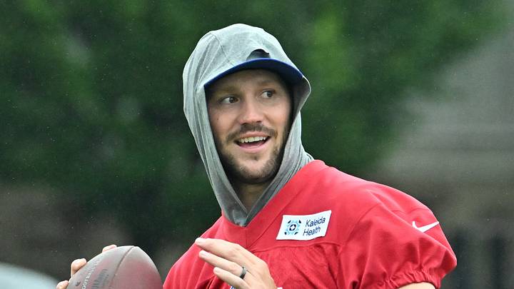 Jul 29, 2026; Rochester, NY, USA; Buffalo Bills quarterback Josh Allen (17) throws a pass during training camp at St. John Fisher University. Mandatory Credit: Mark Konezny-Imagn Images Jul 29, 2026; Rochester, NY, USA; Buffalo Bills quarterback Josh Allen (17) throws a pass during training camp at St. John Fisher University. Mandatory Credit: Mark Konezny-Imagn Images