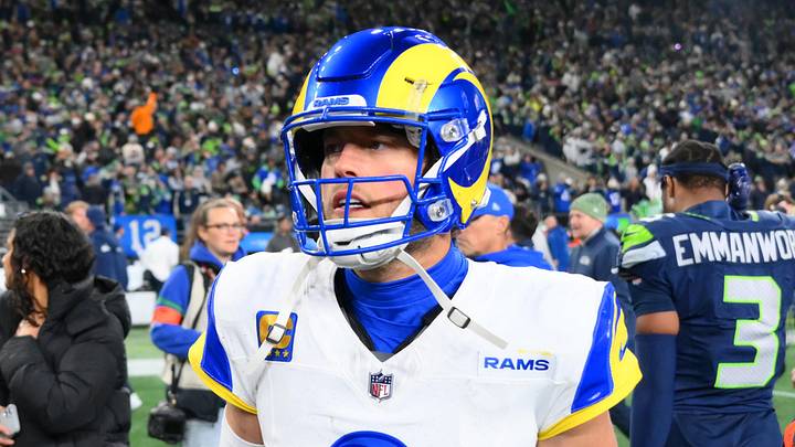 Jan 25, 2026; Seattle, WA, USA; Los Angeles Rams quarterback Matthew Stafford (9) leaves the field after the 2026 NFC Championship Game against the Seattle Seahawks at Lumen Field. Mandatory Credit: Steven Bisig-Imagn Images