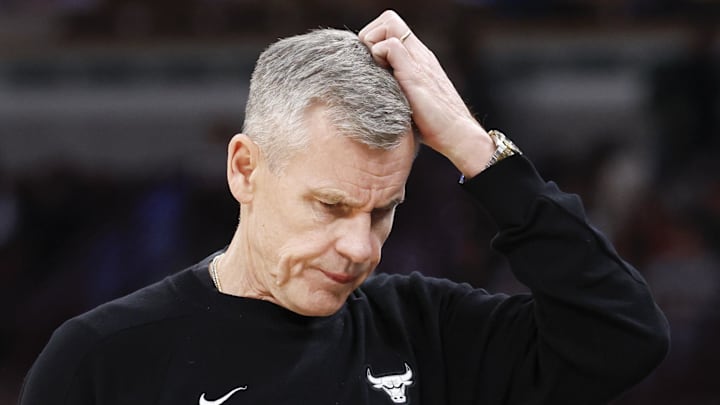Feb 26, 2026; Chicago, Illinois, USA; Chicago Bulls head coach Billy Donovan reacts during the first half of an NBA game against the Portland Trail Blazers at United Center. Mandatory Credit: Kamil Krzaczynski-Imagn Images Feb 26, 2026; Chicago, Illinois, USA; Chicago Bulls head coach Billy Donovan reacts during the first half of an NBA game against the Portland Trail Blazers at United Center. Mandatory Credit: Kamil Krzaczynski-Imagn Images