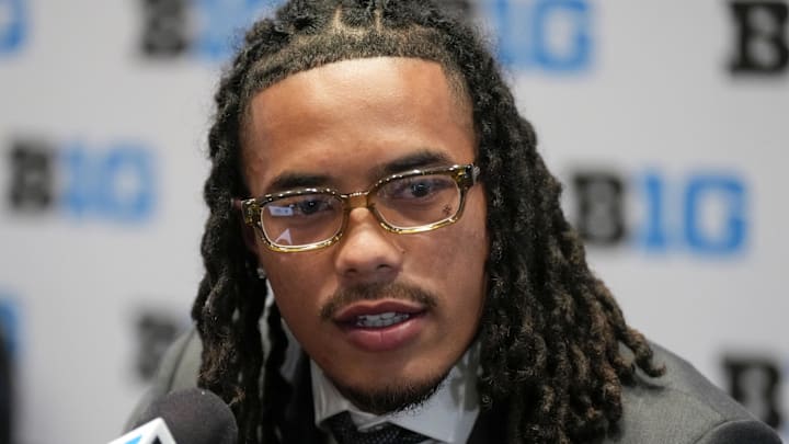 Jul 24, 2025; Las Vegas, NV, USA; USC wide receiver Makai Lemon speaks to the media during the Big Ten NCAA college football media days at Mandalay Bay Resort. Mandatory Credit: Lucas Peltier-Imagn Images Jul 24, 2025; Las Vegas, NV, USA; USC wide receiver Makai Lemon speaks to the media during the Big Ten NCAA college football media days at Mandalay Bay Resort. Mandatory Credit: Lucas Peltier-Imagn Images