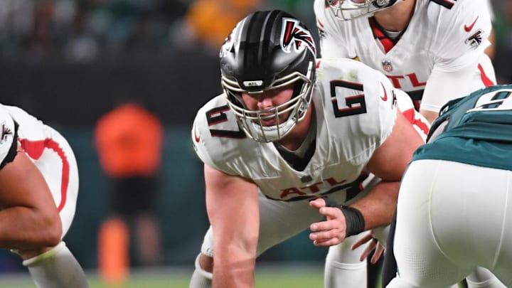 Atlanta Falcons center Drew Dalman will be an unrestricted free agent this spring. Atlanta Falcons center Drew Dalman will be an unrestricted free agent this spring.