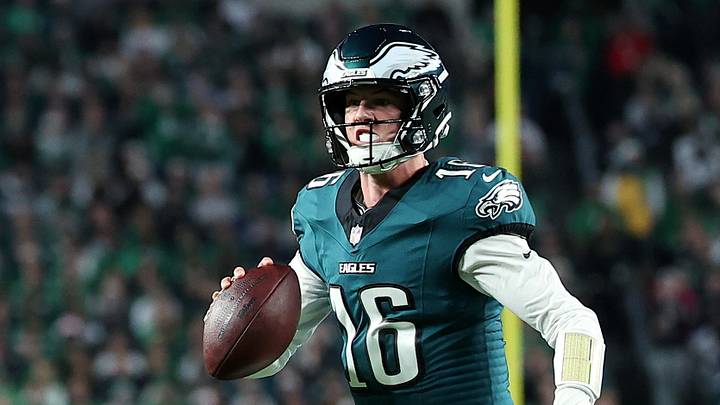 Philadelphia Eagles quarterback Tanner McKee (16) looks to pass during the third quarter against the Dallas Cowboys at Lincoln Financial Field. Mandatory Credit: Bill Streicher-Imagn Images Philadelphia Eagles quarterback Tanner McKee (16) looks to pass during the third quarter against the Dallas Cowboys at Lincoln Financial Field. Mandatory Credit: Bill Streicher-Imagn Images