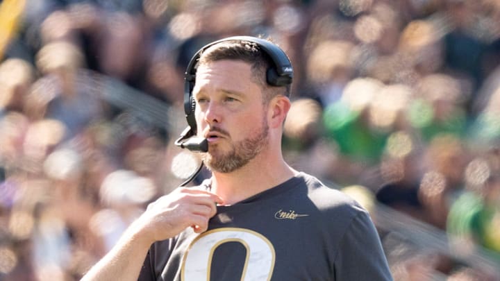 Oregon Ducks head coach Dan Lanning as the Oregon Ducks host the Oregon State Beavers Sept. 20, 2025, at Autzen Stadium in Eugene, Oregon. Oregon Ducks head coach Dan Lanning as the Oregon Ducks host the Oregon State Beavers Sept. 20, 2025, at Autzen Stadium in Eugene, Oregon.