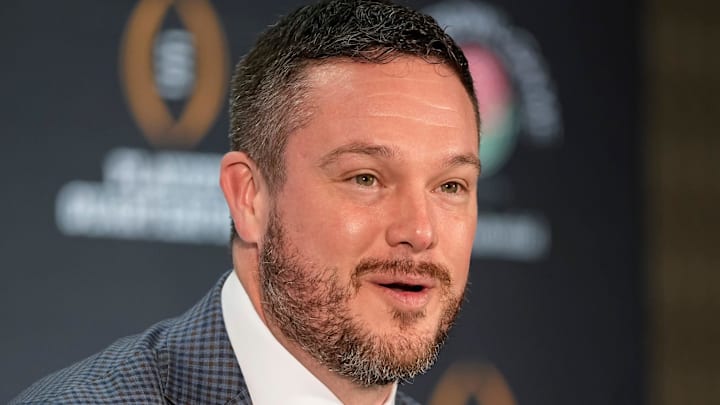 Oregon Ducks head coach Dan Lanning speaks during a Rose Bowl press conference in Los Angeles on Dec. 31, 2024.