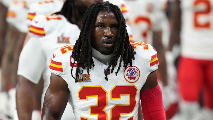 Feb 9, 2025; New Orleans, LA, USA; Kansas City Chiefs linebacker Nick Bolton (32) takes the field before Super Bowl LIX against the Philadelphia Eagles at Caesars Superdome. Mandatory Credit: Kirby Lee-Imagn Images Feb 9, 2025; New Orleans, LA, USA; Kansas City Chiefs linebacker Nick Bolton (32) takes the field before Super Bowl LIX against the Philadelphia Eagles at Caesars Superdome. Mandatory Credit: Kirby Lee-Imagn Images