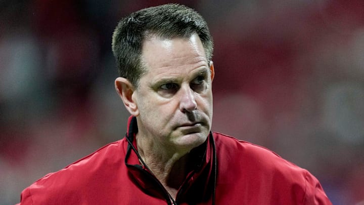 Indiana Hoosiers head coach Curt Cignetti walks the field Friday, Jan. 9, 2026, ahead of the Peach Bowl and semifinal game of the College Football Playoff against the Oregon Ducks at Mercedes-Benz Stadium in Atlanta.