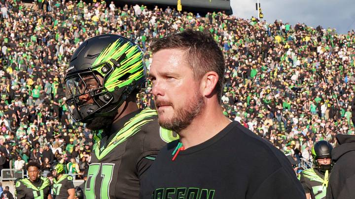 Oregon head coach Dan Lanning walks off the field after the Ducks' loss as the Oregon Ducks host the UCLA Bruins on Oct. 10, 2026, at Autzen Stadium in Eugene, Oregon. Oregon head coach Dan Lanning walks off the field after the Ducks' loss as the Oregon Ducks host the UCLA Bruins on Oct. 10, 2026, at Autzen Stadium in Eugene, Oregon.