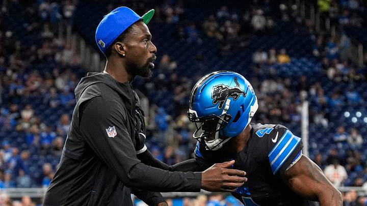 Detroit Lions safety Kerby Joseph (31), left, warms up with cornerback D.J. Reed (4) ahead of Packers game Detroit Lions safety Kerby Joseph (31), left, warms up with cornerback D.J. Reed (4) ahead of Packers game