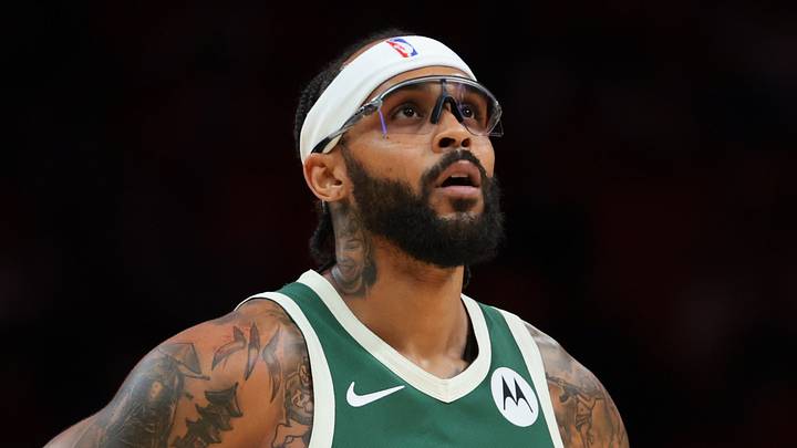Milwaukee Bucks guard Gary Trent Jr. (5) looks on against the Miami Heat during the first quarter at Kaseya Center on October 6, 2025.