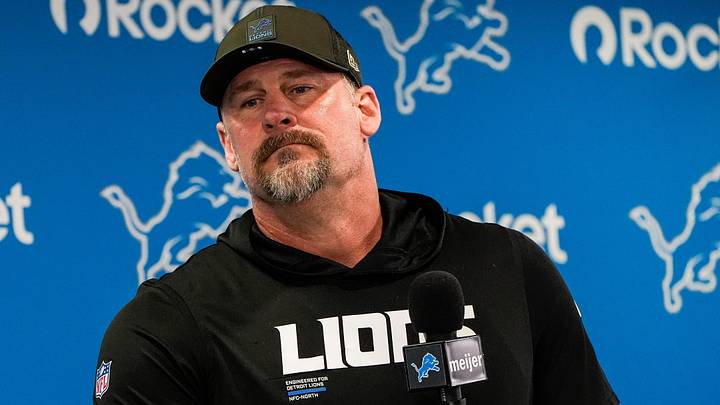Detroit Lions head coach Dan Campbell answers a question before OTAs at Meijer Performance Center in Allen Park on Friday, May 29, 2026.