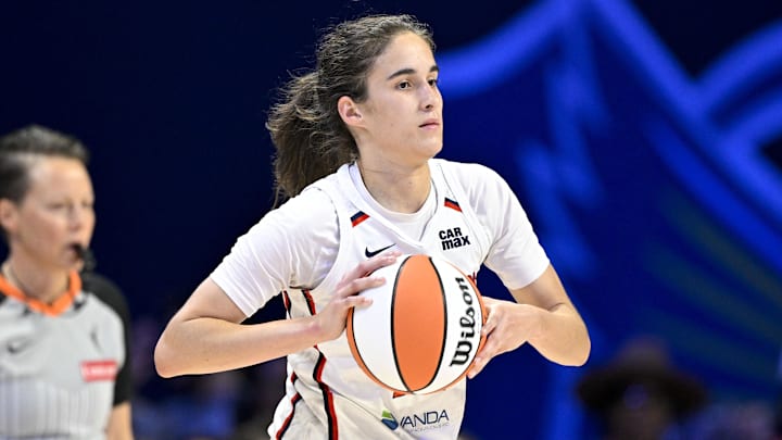 Jun 28, 2025; Arlington, Texas, USA; Washington Mystics guard Sonia Citron (22) in action during the game between the Dallas Wings and the Washington Mystics at College Park Center.