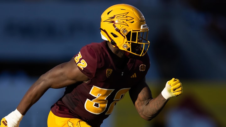 Oct 7, 2023; Tempe, Arizona, USA; Arizona State Sun Devils defensive lineman Prince Dorbah (32) against the Colorado Buffaloes at Mountain America Stadium. Mandatory Credit: Mark J. Rebilas-Imagn Images Oct 7, 2023; Tempe, Arizona, USA; Arizona State Sun Devils defensive lineman Prince Dorbah (32) against the Colorado Buffaloes at Mountain America Stadium. Mandatory Credit: Mark J. Rebilas-Imagn Images