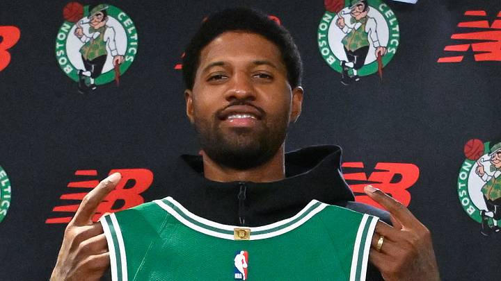September 15, 2026; Boston, Massachusetts, USA; Boston Celtics forward Paul George (13) and Boston Celtics guard Mike Conley (45) pose with their jerseys after a press conference at The Auerbach Center at Boston Landing. Mandatory Credit: Eric Canha-Imagn Images September 15, 2026; Boston, Massachusetts, USA; Boston Celtics forward Paul George (13) and Boston Celtics guard Mike Conley (45) pose with their jerseys after a press conference at The Auerbach Center at Boston Landing. Mandatory Credit: Eric Canha-Imagn Images