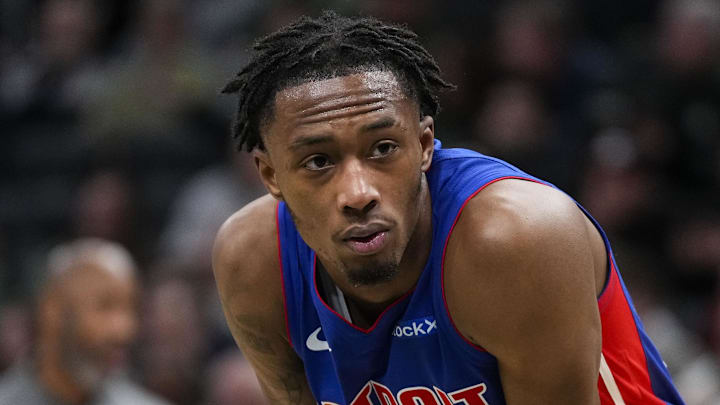 Nov 13, 2024; Milwaukee, Wisconsin, USA;  Detroit Pistons forward Ron Holland II (00) during the game against the Milwaukee Bucks at Fiserv Forum. Mandatory Credit: Jeff Hanisch-Imagn Images