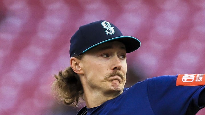Seattle Mariners starting pitcher Bryce Miller (50) pitches against the Cincinnati Reds in the first inning at Great American Ball Park on April 16. 