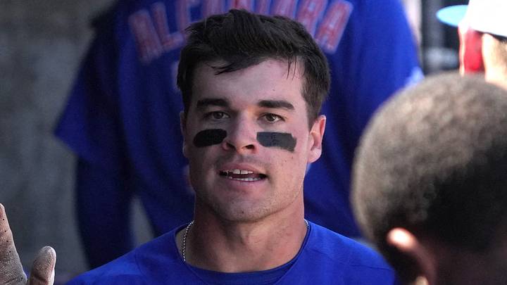 Mar 18, 2026; Salt River Pima-Maricopa, Arizona, USA; Chicago Cubs third baseman Matt Shaw (6) celebrates with teammates after scoring against the Arizona Diamondbacks in the third inning at Salt River Fields at Talking Stick. Mandatory Credit: Rick Scuteri-Imagn Images