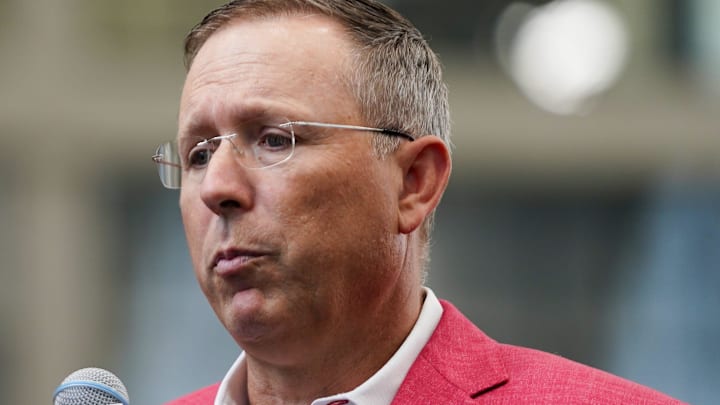 Cincinnati head football coach Scott Satterfield, Wednesday, June 11, 2025, at Sheakley Indoor Performance Center in Cincinnati. Cincinnati head football coach Scott Satterfield, Wednesday, June 11, 2025, at Sheakley Indoor Performance Center in Cincinnati.
