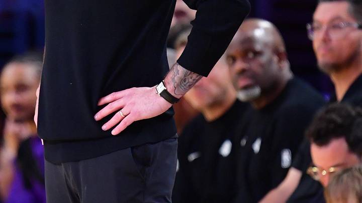 April 7, 2026; Los Angeles, California, USA; Los Angeles Lakers head coach JJ Redick watches game action against the Oklahoma City Thunder during the first half at Crypto.com Arena. Mandatory Credit: Gary A. Vasquez-Imagn Images