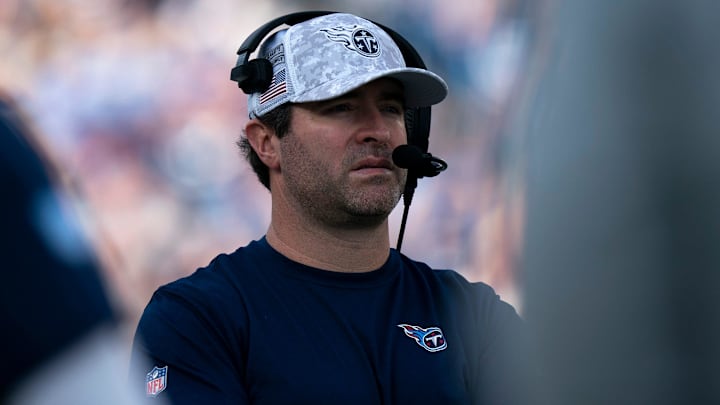 Tennessee Titans Head Coach Brian Callahan works the sidelines against the Minnesota Vikings at Nissan Stadium in Nashville, Tenn., Sunday, Nov. 17, 2024.