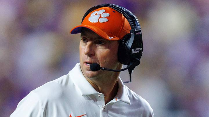 Sep 5, 2026; Baton Rouge, Louisiana, USA; Clemson Tigers head coach Dabo Swinney looks on against LSU Tigers during the second half at Tiger Stadium. Mandatory Credit: Stephen Lew-Imagn Images Sep 5, 2026; Baton Rouge, Louisiana, USA; Clemson Tigers head coach Dabo Swinney looks on against LSU Tigers during the second half at Tiger Stadium. Mandatory Credit: Stephen Lew-Imagn Images