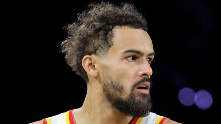 Trae Young #11 of the Atlanta Hawks looks on against the Milwaukee Bucks.