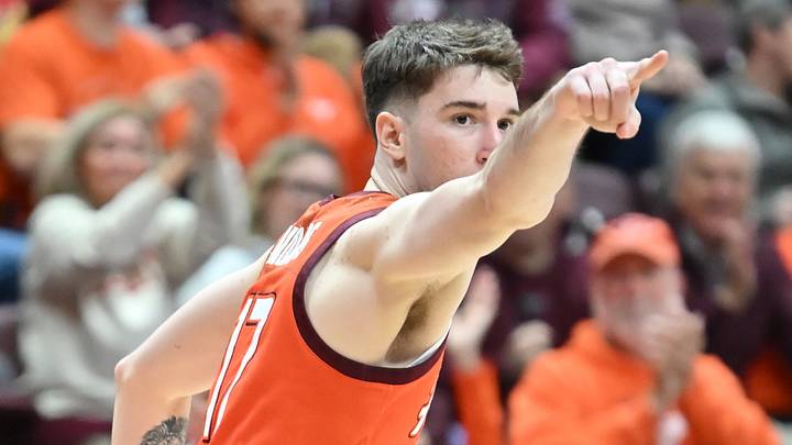 Feb 21, 2026; Blacksburg, Virginia, USA; Virginia Tech Hokies guard Neoklis Avdalas (17) points to the fans after dunking the ball against the Wake Forest Demon Deacons during the second half at Cassell Coliseum. Mandatory Credit: Brian Bishop-Imagn Images Feb 21, 2026; Blacksburg, Virginia, USA; Virginia Tech Hokies guard Neoklis Avdalas (17) points to the fans after dunking the ball against the Wake Forest Demon Deacons during the second half at Cassell Coliseum. Mandatory Credit: Brian Bishop-Imagn Images