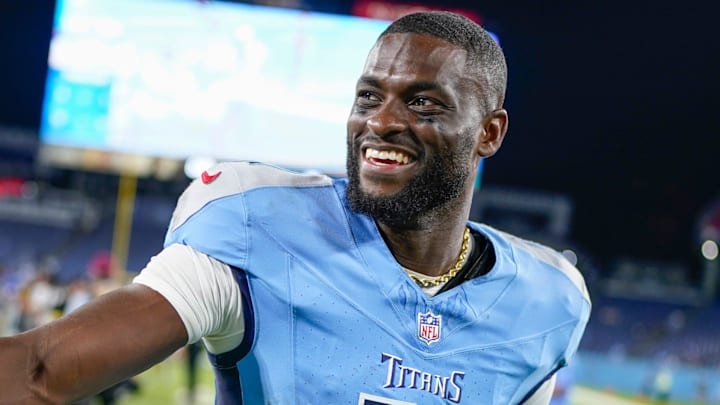 Tennessee Titans wide receiver Van Jefferson (11) exits the field after an NFL pre-season game against the Minnesota Vikings at Nissan Stadium in Nashville, Tenn., Friday, Aug. 22, 2025.