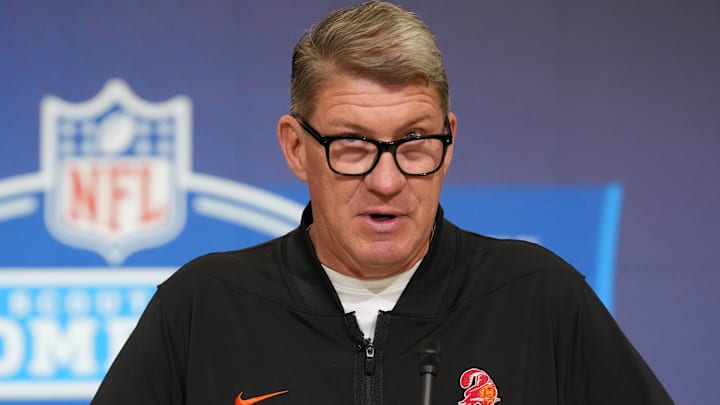 Tampa Bay Buccaneers general manager Jason Licht Mandatory Credit: Kirby Lee-Imagn Images