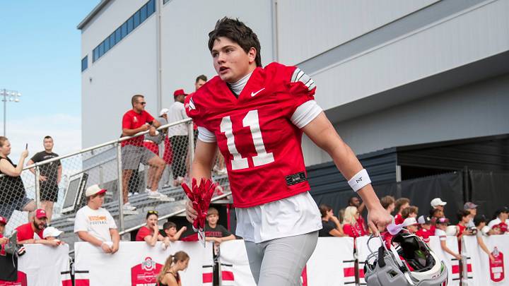 Ohio State Buckeyes wide receiver Brock Boyd (11) takes the field during the first practice of training camp at the Woody Hayes Athletic Center in Columbus on Aug. 6, 2026. Ohio State Buckeyes wide receiver Brock Boyd (11) takes the field during the first practice of training camp at the Woody Hayes Athletic Center in Columbus on Aug. 6, 2026.