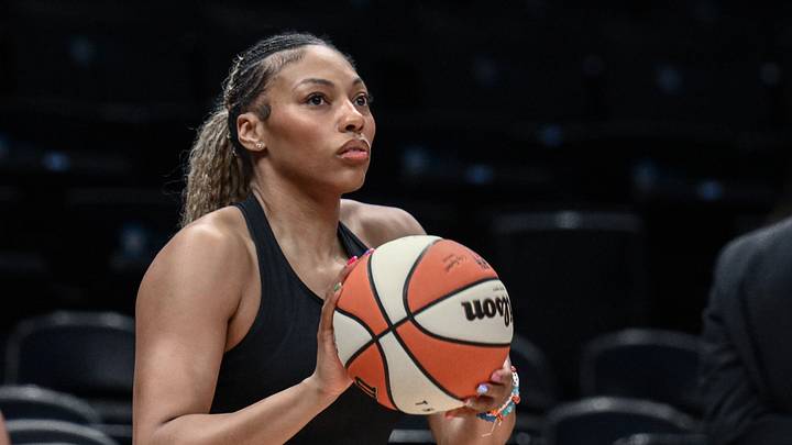 May 27, 2026; Brooklyn, New York, USA; New York Liberty guard-forward Betnijah Laney-Hamilton (44) warms up before a game against the Phoenix Mercury at Barclays Center. Mandatory Credit: John Jones-Imagn Images