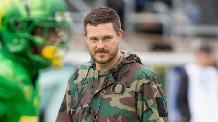 Oregon head coach Dan Lanning walks the field during the Oregon Ducks’ Spring Game Saturday, April 27. 2024 at Autzen Stadium in Eugene, Ore. Oregon head coach Dan Lanning walks the field during the Oregon Ducks’ Spring Game Saturday, April 27. 2024 at Autzen Stadium in Eugene, Ore.