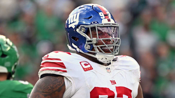 Oct 26, 2025; Philadelphia, Pennsylvania, USA; New York Giants defensive tackle Dexter Lawrence (97) against the Philadelphia Eagles at Lincoln Financial Field. 