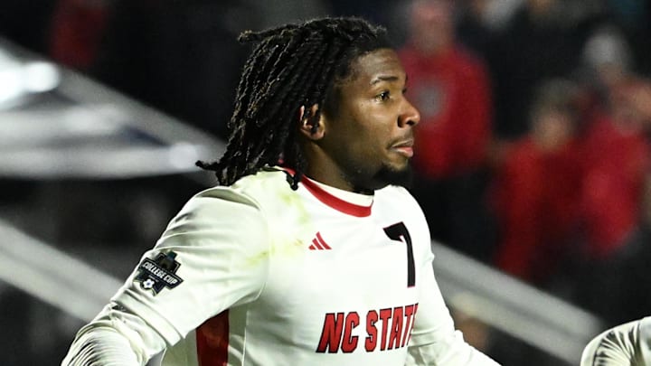 Dec 12, 2025; Cary, NC, USA; NC State Wolfpack forward Donavan Phillip (7) reacts with midfielder Justin McLean (8) after scoring a goal in the second half at First Horizon Stadium. Mandatory Credit: Bob Donnan-Imagn Images Dec 12, 2025; Cary, NC, USA; NC State Wolfpack forward Donavan Phillip (7) reacts with midfielder Justin McLean (8) after scoring a goal in the second half at First Horizon Stadium. Mandatory Credit: Bob Donnan-Imagn Images