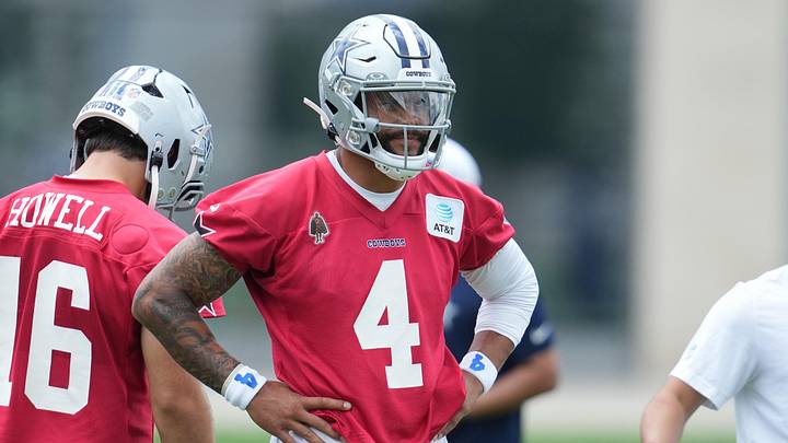 Dallas Cowboys QB Dak Prescott goes through a drill during practice at the Ford Center at the Star Training Facility. Dallas Cowboys QB Dak Prescott goes through a drill during practice at the Ford Center at the Star Training Facility.