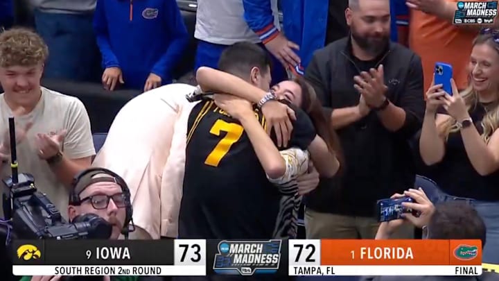 Iowa’s Alvaro Folgueiras immediately hugged his mom after shooting the game-winning three-pointer over Florida.
