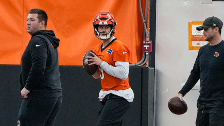 Bengals Joe Burrow (9) returns to practice on Monday November 10, 2025.