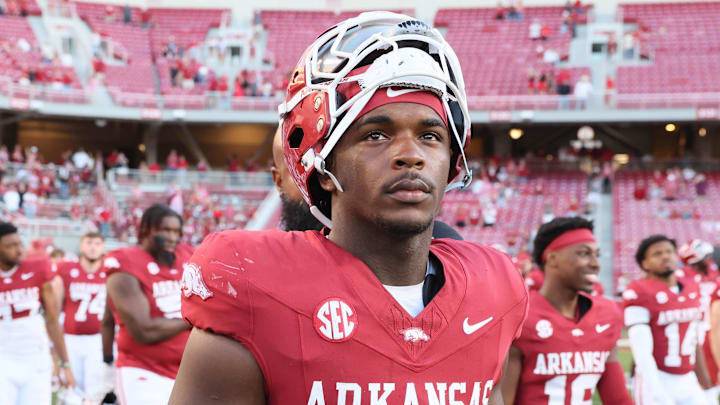 Arkansas Razorbacks running back Braylen Russell (0) after the game against the UAB Blazers at  Razorback Stadium. Arkansas won 37-27.