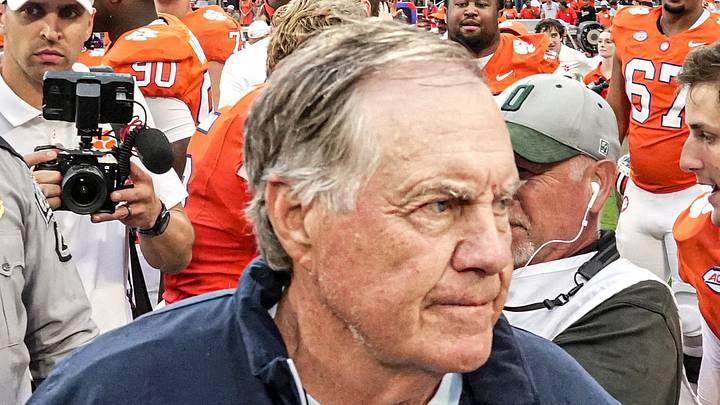 Clemson head coach Dabo Swinney and University of North Carolina Head Coach Bill Belichick briefly shake hands after the game in Memorial Stadium in Clemson, S.C., Saturday, September 19, 2026. Clemson won 28-20.
