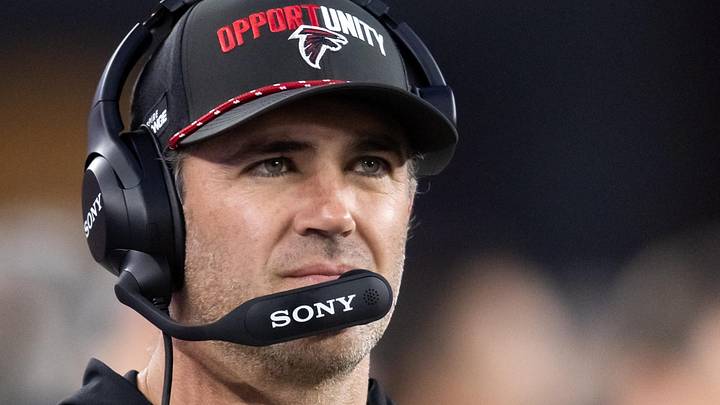 Dec 21, 2025; Glendale, Arizona, USA; Atlanta Falcons offensive coordinator Zac Robinson against the Arizona Cardinals at State Farm Stadium. Mandatory Credit: Mark J. Rebilas-Imagn Images