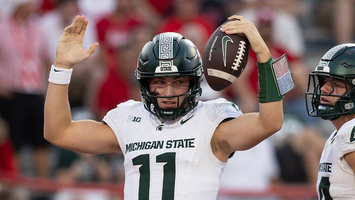 Oct 4, 2025; Lincoln, Nebraska, USA; Michigan State Spartans quarterback Alessio Milivojevic (11) celebrates after a touchdown during the fourth quarter of the game against Nebraska at Memorial Stadium. Mandatory Credit: Kylie Graham-Imagn Images Oct 4, 2025; Lincoln, Nebraska, USA; Michigan State Spartans quarterback Alessio Milivojevic (11) celebrates after a touchdown during the fourth quarter of the game against Nebraska at Memorial Stadium. Mandatory Credit: Kylie Graham-Imagn Images