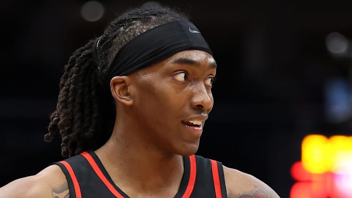 Terance Mann #14 of the Atlanta Hawks looks on against the Washington Wizards.