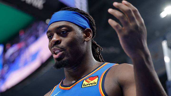 Feb 3, 2026; Oklahoma City, Oklahoma, USA; Oklahoma City Thunder guard Luguentz Dort (5) reacts after a. Play against the Orlando Magic during the second half at Paycom Center. Mandatory Credit: Alonzo Adams-Imagn Images Feb 3, 2026; Oklahoma City, Oklahoma, USA; Oklahoma City Thunder guard Luguentz Dort (5) reacts after a. Play against the Orlando Magic during the second half at Paycom Center. Mandatory Credit: Alonzo Adams-Imagn Images
