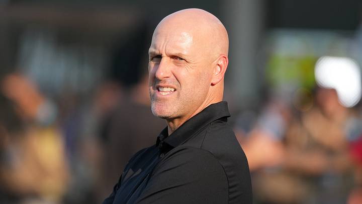 Aug 6, 2026; Canton, Ohio, USA; Arizona Cardinals general manager Monti Ossenfort on the sidelines prior to the game against the Carolina Panthers at Tom Benson Hall of Fame Stadium. Mandatory Credit: Kirby Lee-Imagn Images