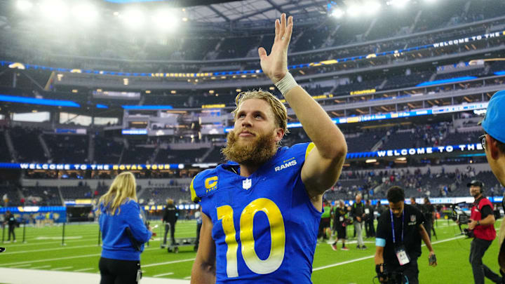 Dec 8, 2024; Inglewood, California, USA; Los Angeles Rams wide receiver Cooper Kupp (10) reacts after the game against the Buffalo Bills at SoFi Stadium. Mandatory Credit: Kirby Lee-Imagn Images Dec 8, 2024; Inglewood, California, USA; Los Angeles Rams wide receiver Cooper Kupp (10) reacts after the game against the Buffalo Bills at SoFi Stadium. Mandatory Credit: Kirby Lee-Imagn Images