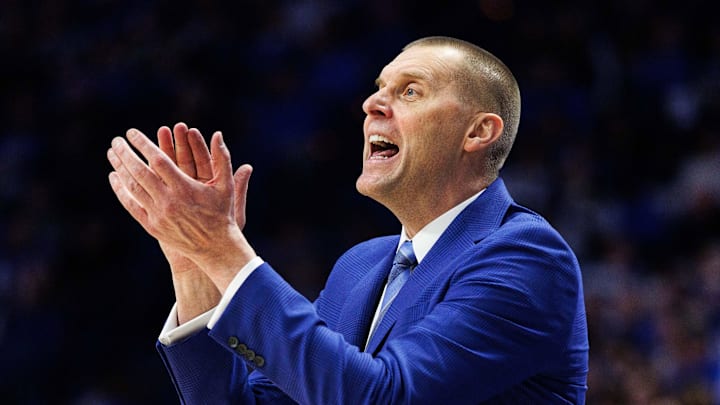 Jan 24, 2026; Lexington, Kentucky, USA; Kentucky Wildcats head coach Mark Pope claps after a possession during the second half against the Mississippi Rebels at Rupp Arena at Central Bank Center. Mandatory Credit: Jordan Prather-Imagn Images Jan 24, 2026; Lexington, Kentucky, USA; Kentucky Wildcats head coach Mark Pope claps after a possession during the second half against the Mississippi Rebels at Rupp Arena at Central Bank Center. Mandatory Credit: Jordan Prather-Imagn Images