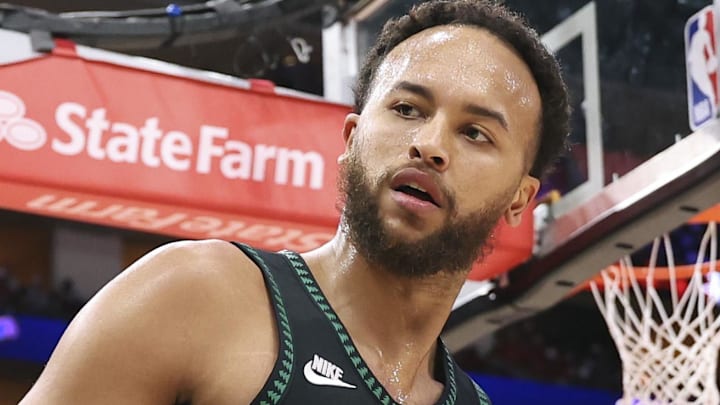 Apr 10, 2026; Houston, Texas, USA; Minnesota Timberwolves forward/guard Kyle Anderson (12) reacts after a play during the first quarter against the Houston Rockets at Toyota Center. Mandatory Credit: Troy Taormina-Imagn Images