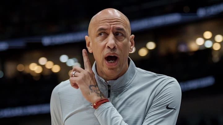 Feb 9, 2026; New Orleans, Louisiana, USA; Sacramento Kings head coach Doug Christie reacts during the first half against the New Orleans Pelicans at Smoothie King Center. Mandatory Credit: Matthew Hinton-Imagn Images