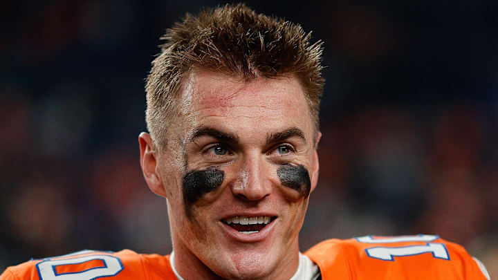 Nov 6, 2025; Denver, Colorado, USA; Denver Broncos quarterback Bo Nix (10) after the game against the Las Vegas Raiders at Empower Field at Mile High. Mandatory Credit: Isaiah J. Downing-Imagn Images