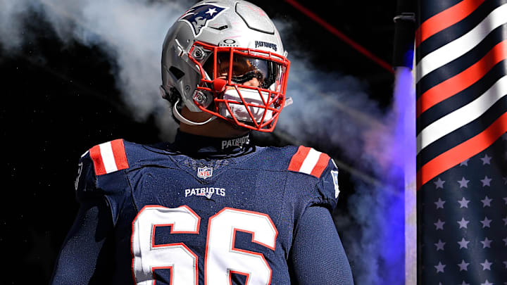 Nov 2, 2025; Foxborough, Massachusetts, USA; New England Patriots offensive tackle Will Campbell (66) walks out of the player's tunnel before a game against the Atlanta Falcons at Gillette Stadium. Nov 2, 2025; Foxborough, Massachusetts, USA; New England Patriots offensive tackle Will Campbell (66) walks out of the player's tunnel before a game against the Atlanta Falcons at Gillette Stadium.