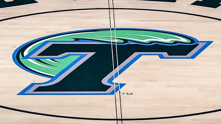 Feb 8, 2017; New Orleans, LA, USA; Devlin Fieldhouse logo at midcourt before the game between Houston Cougars and Tulane Green Wave at Devlin Fieldhouse. 